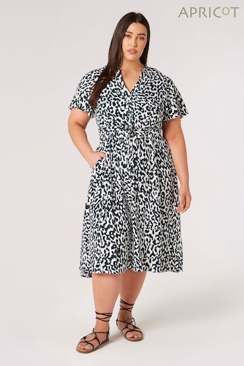 Apricot Cream Layered Leopard Tie Waist Dress (B05203) | £36