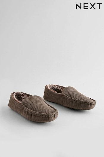 Brown Suede Faux Fur Lined Moccasin Slippers (B05237) | £35