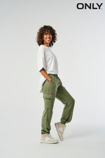 ONLY Green Linen Utility Cargo Trousers (B05255) | £32