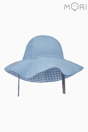 MORI Organic Cotton & Bamboo Reversible Blue Gingham Sun Hat (B05357) | £18