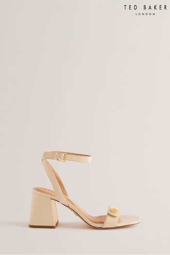 Ted Baker Milliiy Cream Mid Block Heel Sandals With Signature Coin (B05396) | £120