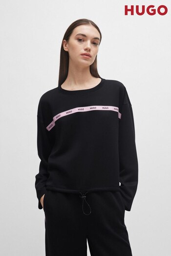 HUGO Logo Tape Trim Adjustable Logo Black Sweatshirt (B05416) | £89