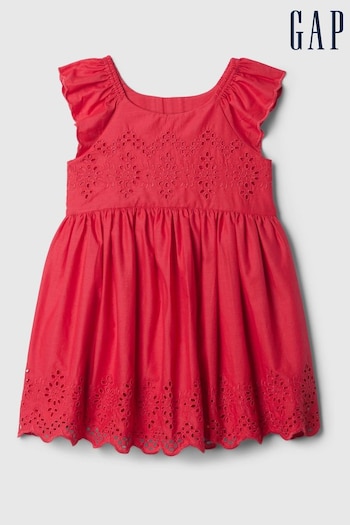 Gap Red Eyelet Flutter Sleeve Baby Dress (12mths-5yrs) (B05469) | £30