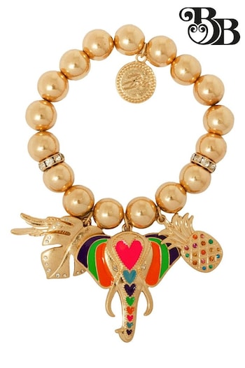 Bibi Bijoux Gold Tone Mosaic Elephant Statement Ball Bracelet (B05492) | £40