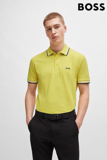 BOSS Yellow Cotton Polo Shirt With Contrast Logo Details (B05569) | £89