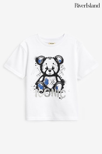 River Island White Boys Iconic Bear T-Shirt (B05573) | £10