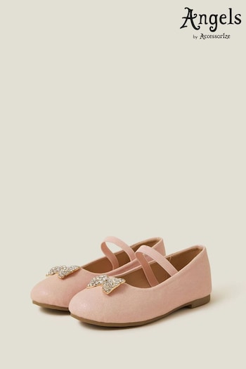 Angels By Accessorize Girls Pink Gem Bow Ballet Flats (B05577) | £20 - £21