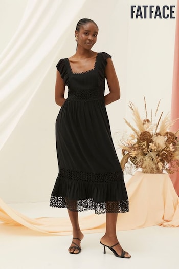 FatFace Black Hibiscus Lace Midi Dress (B05788) | £89