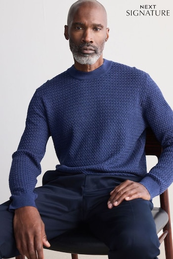 Blue Signature 100% Merino Textured Crew Jumper (B05824) | £46