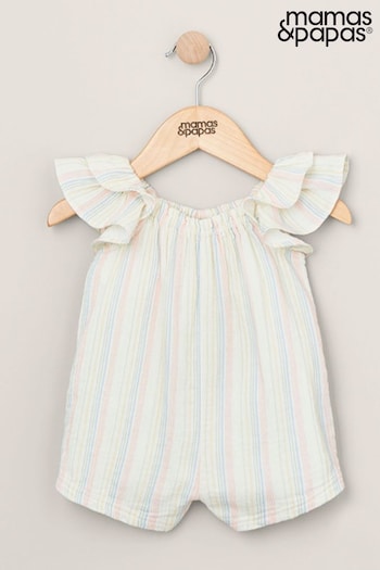 Sets & Outfits Cream Stripe Frill Sleeve Romper (B05836) | £20