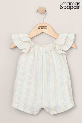 Mamas & Papas Cream Stripe Frill Sleeve Romper (B05836) | £20