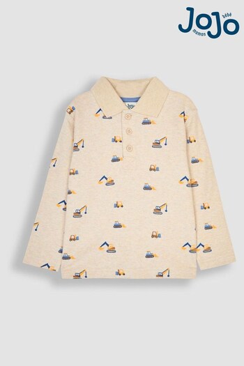 JoJo Maman Bébé Natural Construction Long Sleeve Print Polo Shirt (B05873) | £19