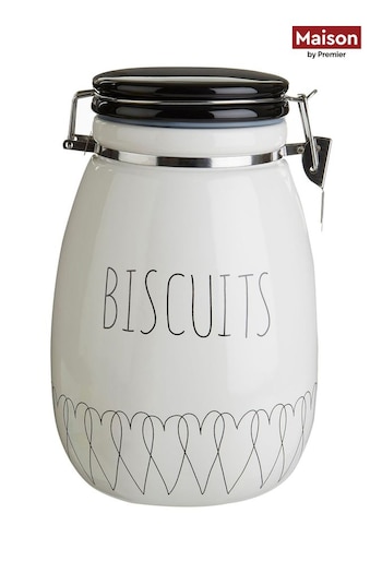 Maison by Premier White Heartlines Biscuit Canister (B05902) | £28