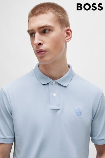 BOSS Blue Stretch-Cotton Slim-Fit Polo Shirt With Logo Patch (B05923) | £79