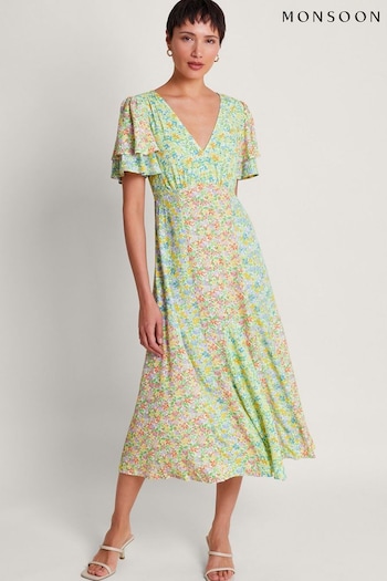 Monsoon Multi Tatum Floral Tea Dress slogan (B06029) | £80