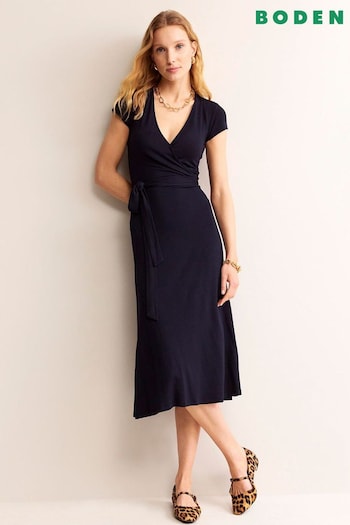 Boden Blue Joanna Cap Sleeve Wrap Nostran Dress (B06082) | £85