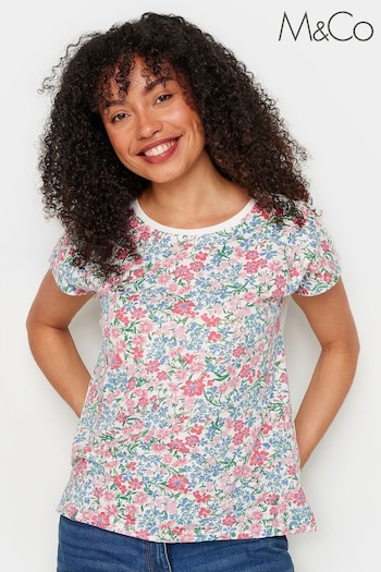 M&Co White & Pink Floral Print T-Shirt (B06175) | £23
