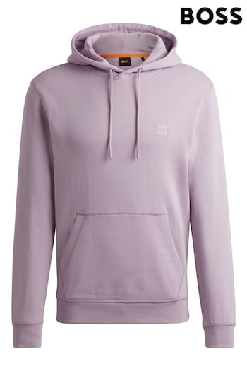 BOSS Purple Light Logo-Patch Hoodie In Cotton Terry (B06231) | £119