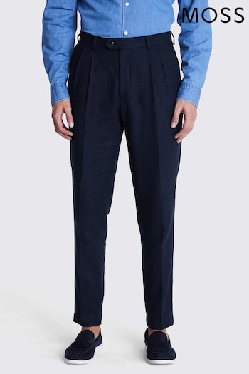 MOSS Tailored Fit Blue Herringbone Trousers (B06289) | £100