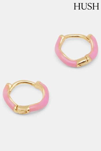 Hush Pink Fern Twist Enamel Huggie Earrings (B06306) | £28