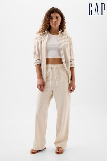 Gap Beige Linen Blend Wide Leg Pull On Trousers Extreme (B06354) | £35
