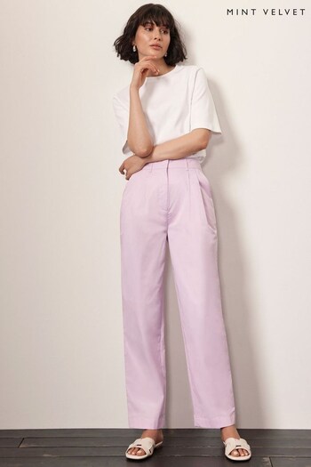 Mint Velvet Purple Lilac Cotton Tapered Pleated Trousers (B06369) | £89