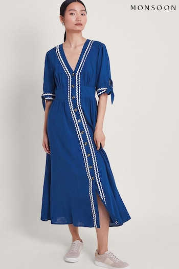 Monsoon Blue Lita Dress In Linen Blend (B06384) | £75