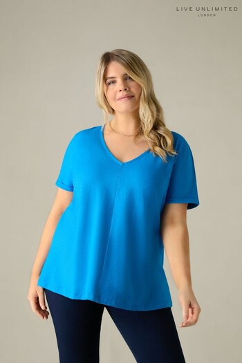 Live Unlimited Curve - Blue Cotton Slub V- Neck T-shirt (B06395) | £35