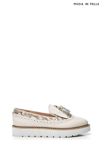 Moda in Pelle Eilani Brogue Detail Eva Wedge White Loafers (B06492) | £89