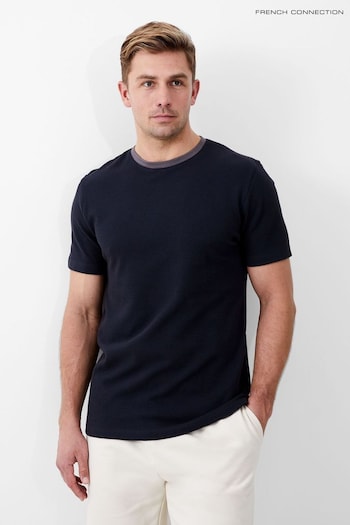 French Connection Blue Short Sleeve Crew Neck Popcorn T-Shirt (B06539) | £25