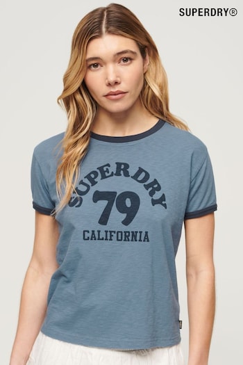 SUPERDRY Blue SUPERDRY Athletic Essentials Beach Graphic Ringer T-Shirt (B06560) | £25