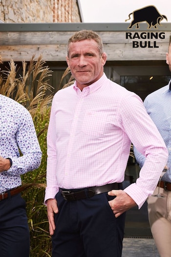 Raging Bull Pink Long Sleeve Classic Gingham Shirt (B06633) | £64 - £74