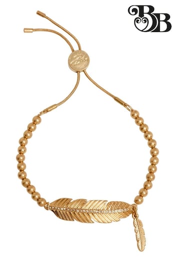 Bibi Bijoux Gold Tone Pave Feather Friendship Bracelet (B06662) | £25