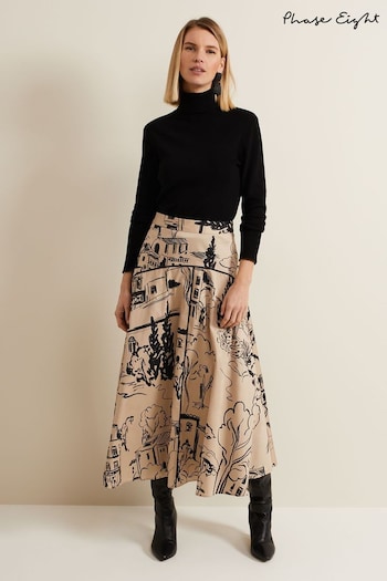 Phase Eight Natural Mavis Tuscan Print Midi Skirt (B06675) | £89