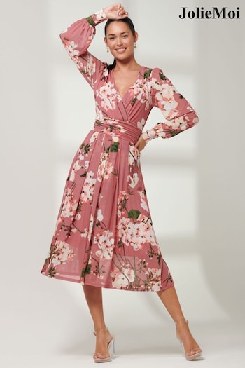 Jolie Moi Light Pink Rayla Wrap Front Mesh Midi Dress (B06703) | £60