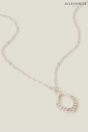 Accessorize Silver Tone Sterling Plated Sparkle Tear Drop Necklace (B06739) | £18