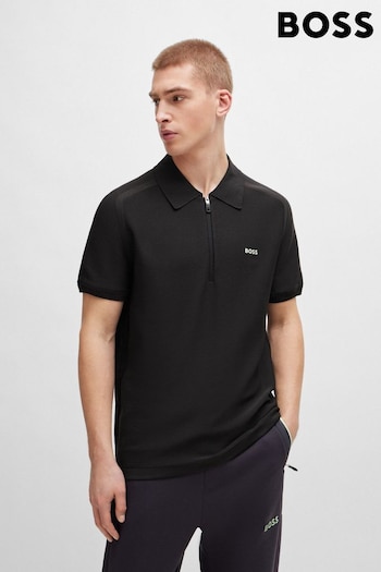 BOSS Black Short-Sleeved Zip-Neck Polo Sweater With Logo Detail (B06751) | £159