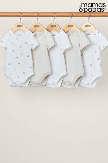 Mamas & Papas Born Wild Short Sleeve Brown Bodysuits 5 Pack (B06807) | £18
