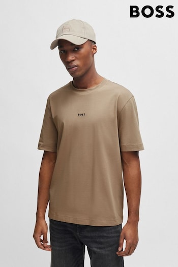 BOSS Brown Relaxed-Fit T-Shirt in Stretch Cotton With Logo Print (B06949) | £45