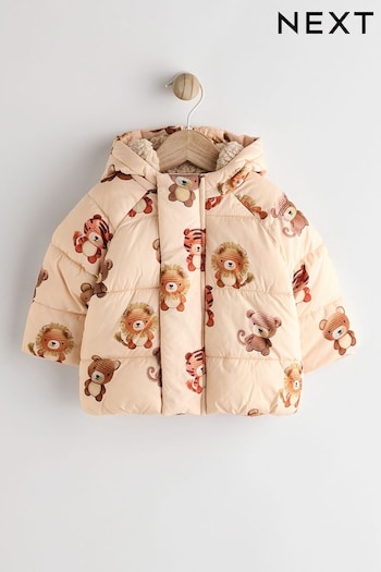 Cream Bear Print Baby Puffer Coat (0mths-2yrs) (B06961) | £22 - £24