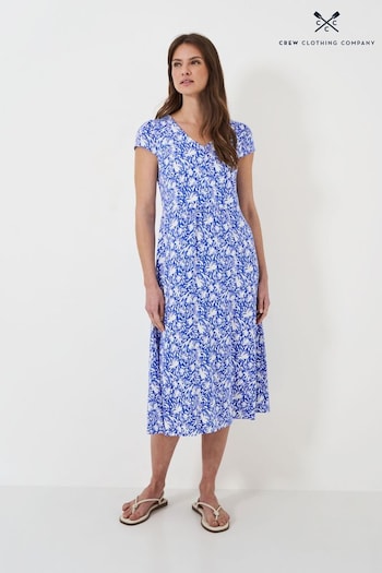 Crew Clothing Licensed Company Light Blue Floral Viscose Regular Jersey Dress (B07004) | £65