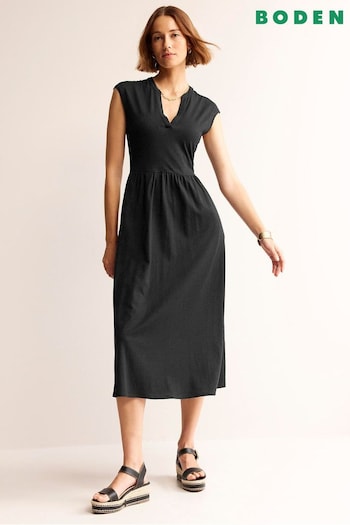 Boden Black Petite Chloe Notch Jersey Midi Dress (B07090) | £65