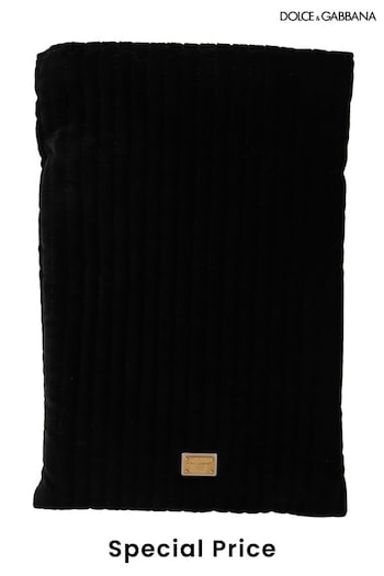 DOLCE & GABBANA SNEAKERS WITH LOGO PATCH Velvet Quilt Drawstring Logo Plaque Pouch Black Bag (B07157) | £255
