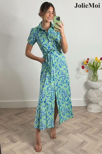 Jolie Moi Green Short Sleeve Maxi Shirt Dress (B07240) | £60