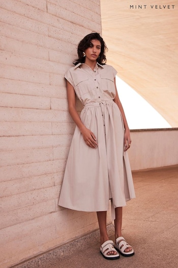 Mint Velvet Cream Cotton Wrap Midi lamborghini Shirt Dress (B07276) | £139