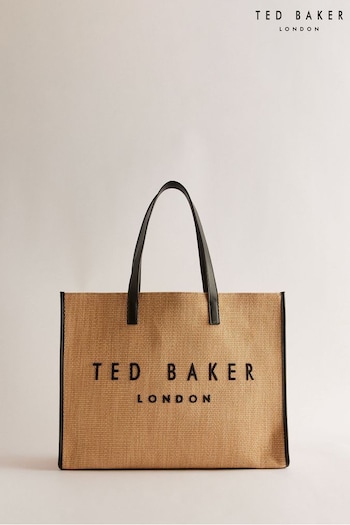Ted Baker Large Natural Pallmer Faux Fur Raffia Icon Bag (B07349) | £95