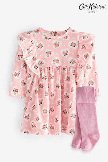 Cath Kidston Pink Floral Baby Jersey Dress with Tights (B07376) | £0