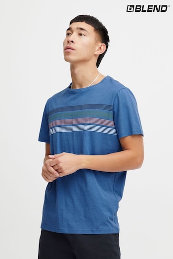 Blend Light Blue Denim Striped Short Sleeve T-Shirt (B07439) | £15