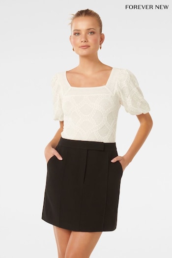 Forever New White Rosemary Lace Square Neck Blouses (B07469) | £45
