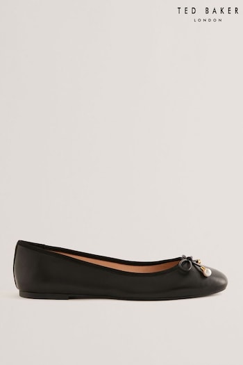 Ted Baker Black Flat Ayvvah Bow Ballerina Shoes boots With Signature Coin (B07476) | £85